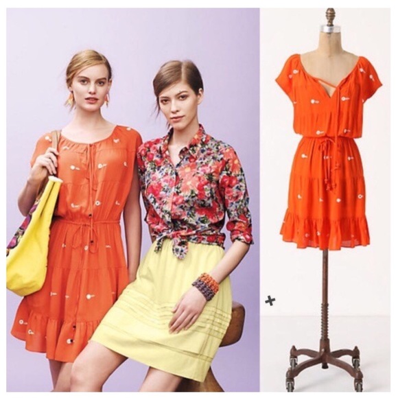 Anthropologie Dresses & Skirts - Leifnotes Mirror Coral Orange Embroidered Dress